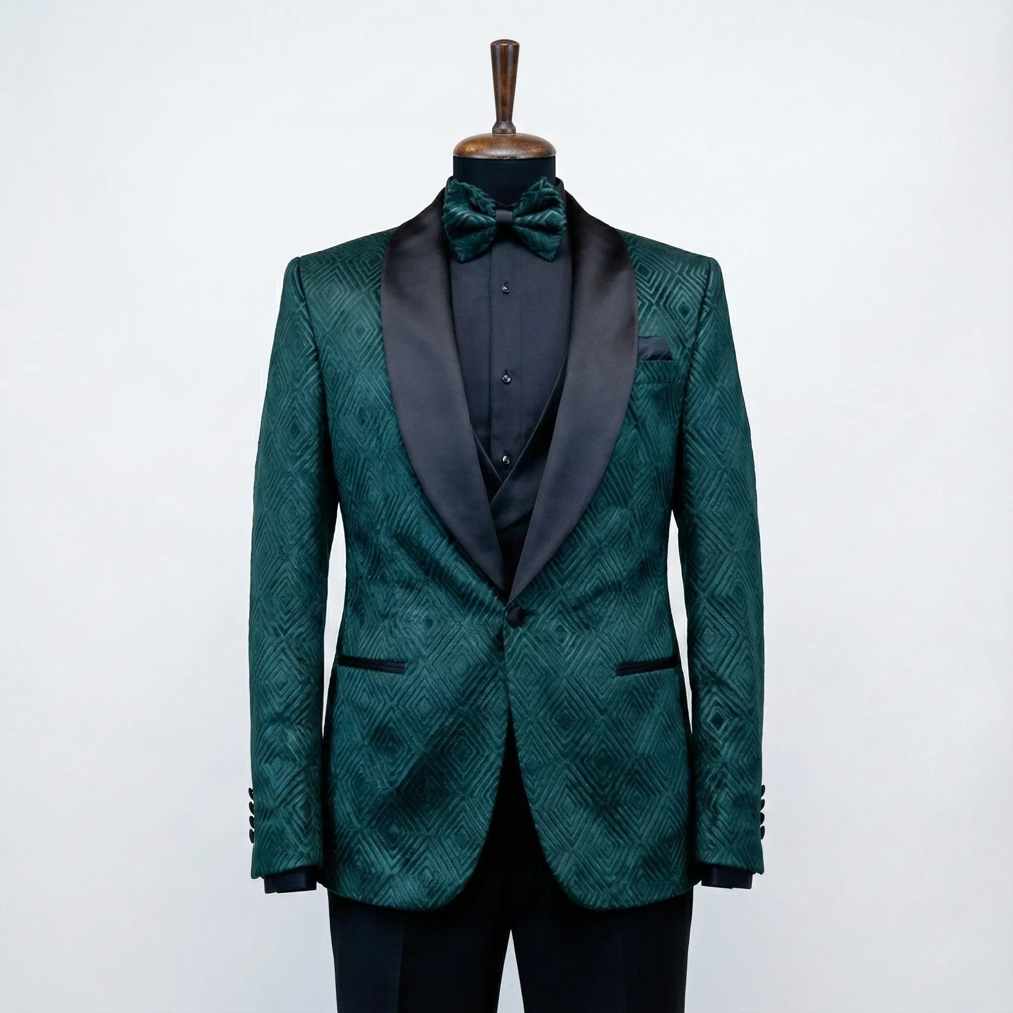 DAVID | Smoking VERDE din catifea cu model romb