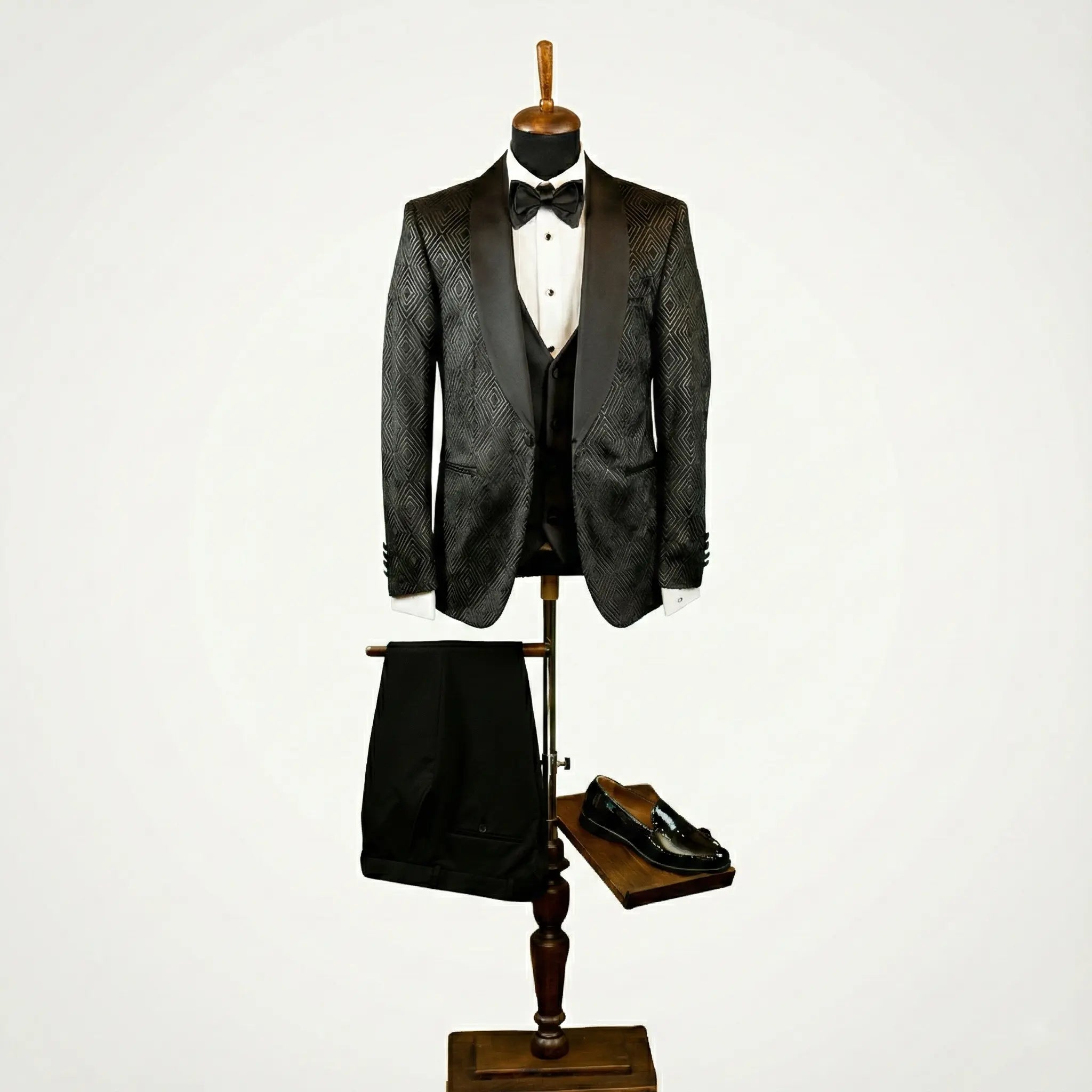 DAVID | Smoking NEGRU din catifea cu model romb