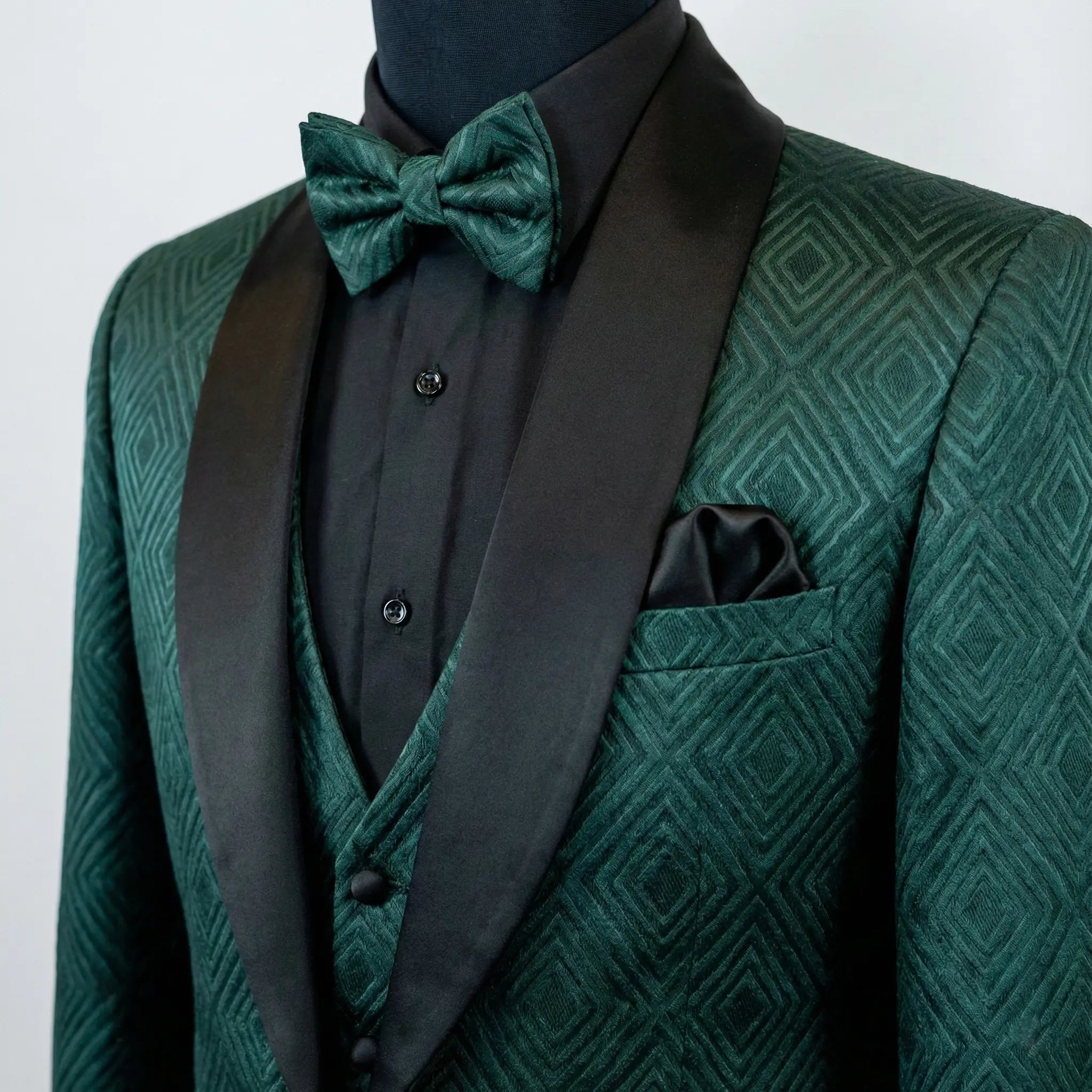 DAVID | Smoking VERDE din catifea cu model romb