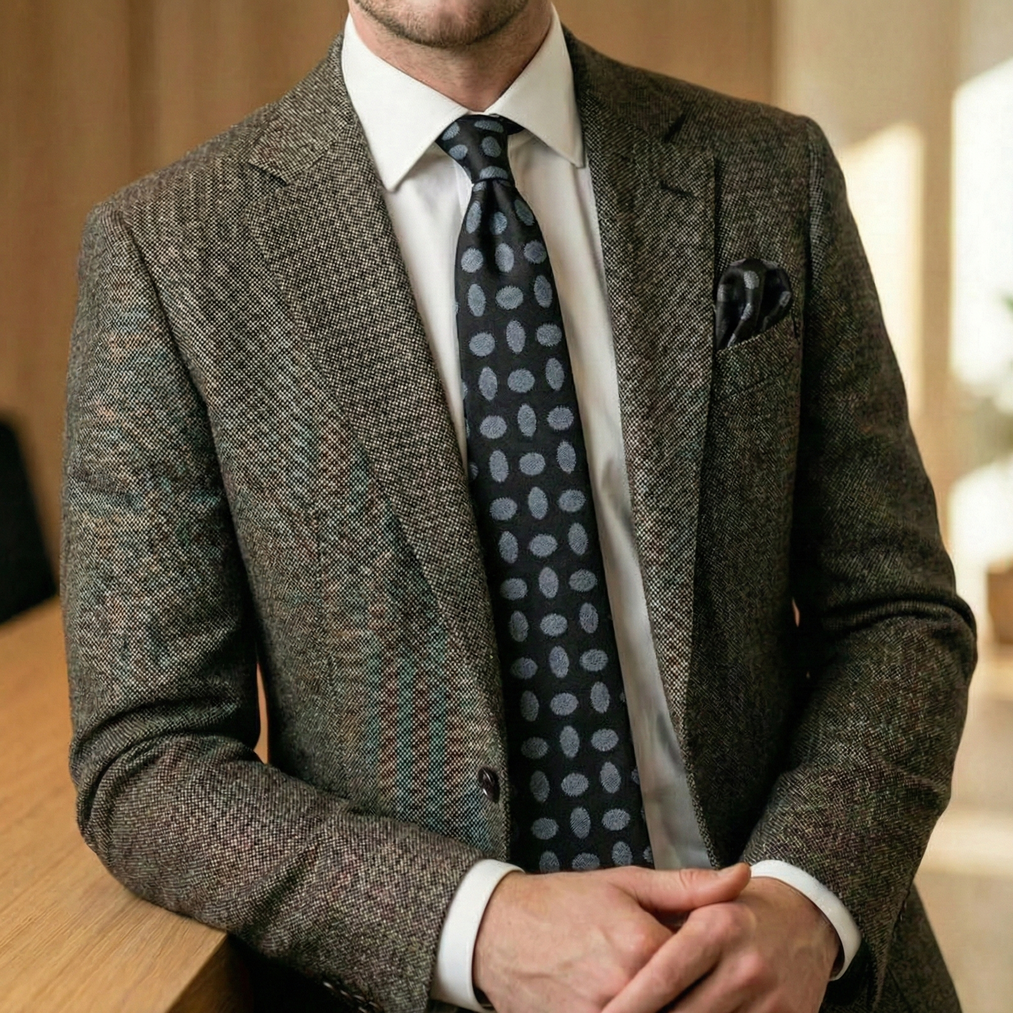 Set Cravată - Batistă ALBASTRU ÎNCHIS cu model