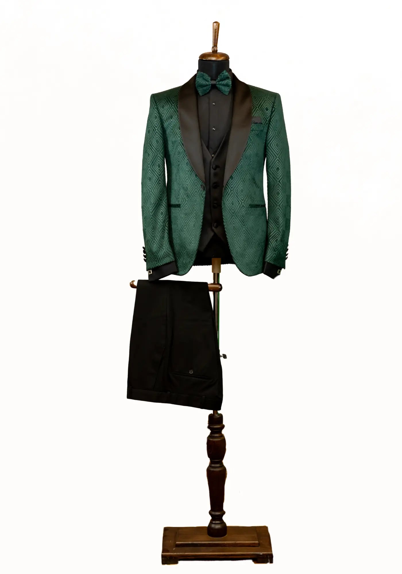 DAVID | Smoking VERDE din catifea cu model romb