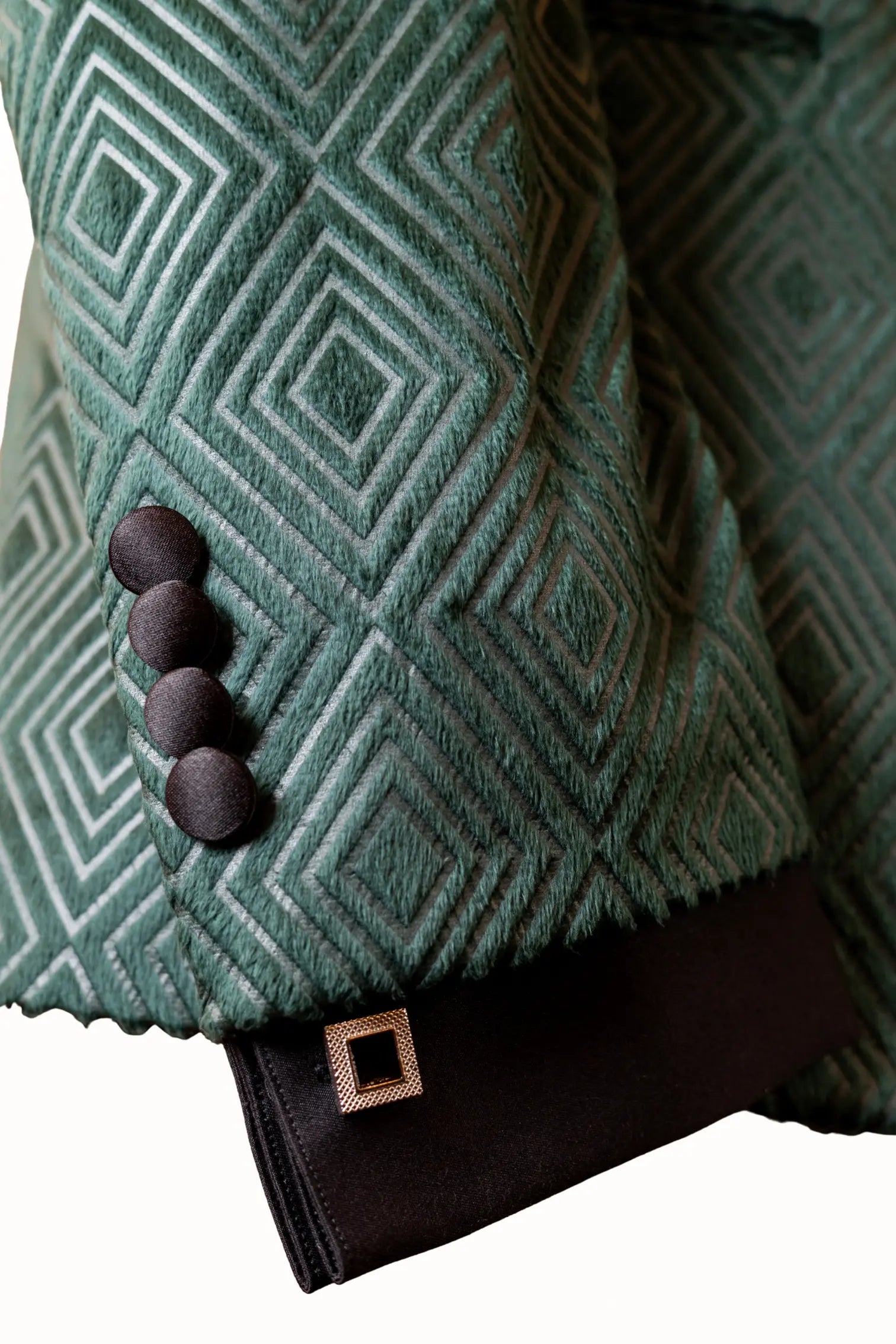 DAVID | Smoking VERDE din catifea cu model romb