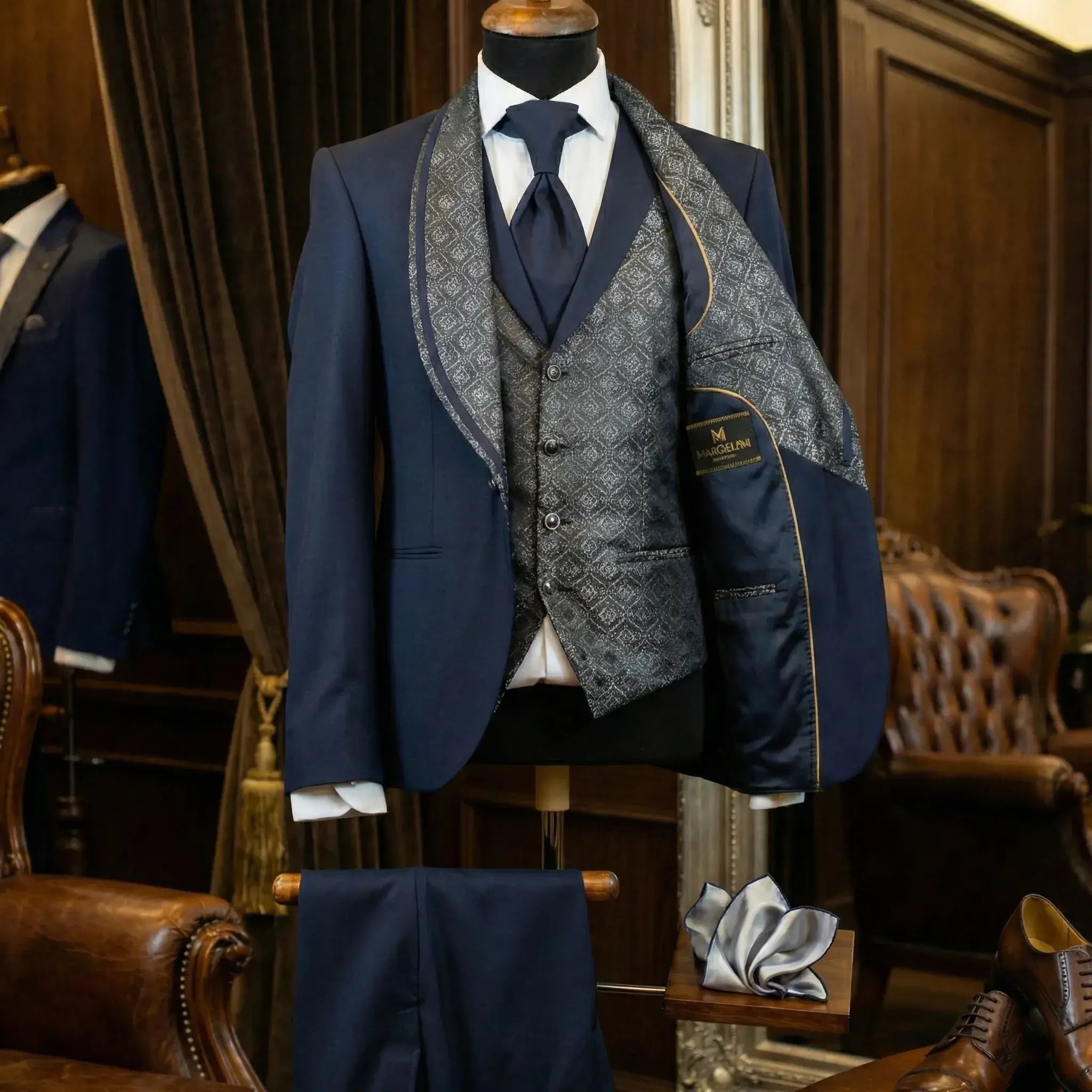 LIAM | Tuxedo BLAUMARIN cu model jacquard pe rever