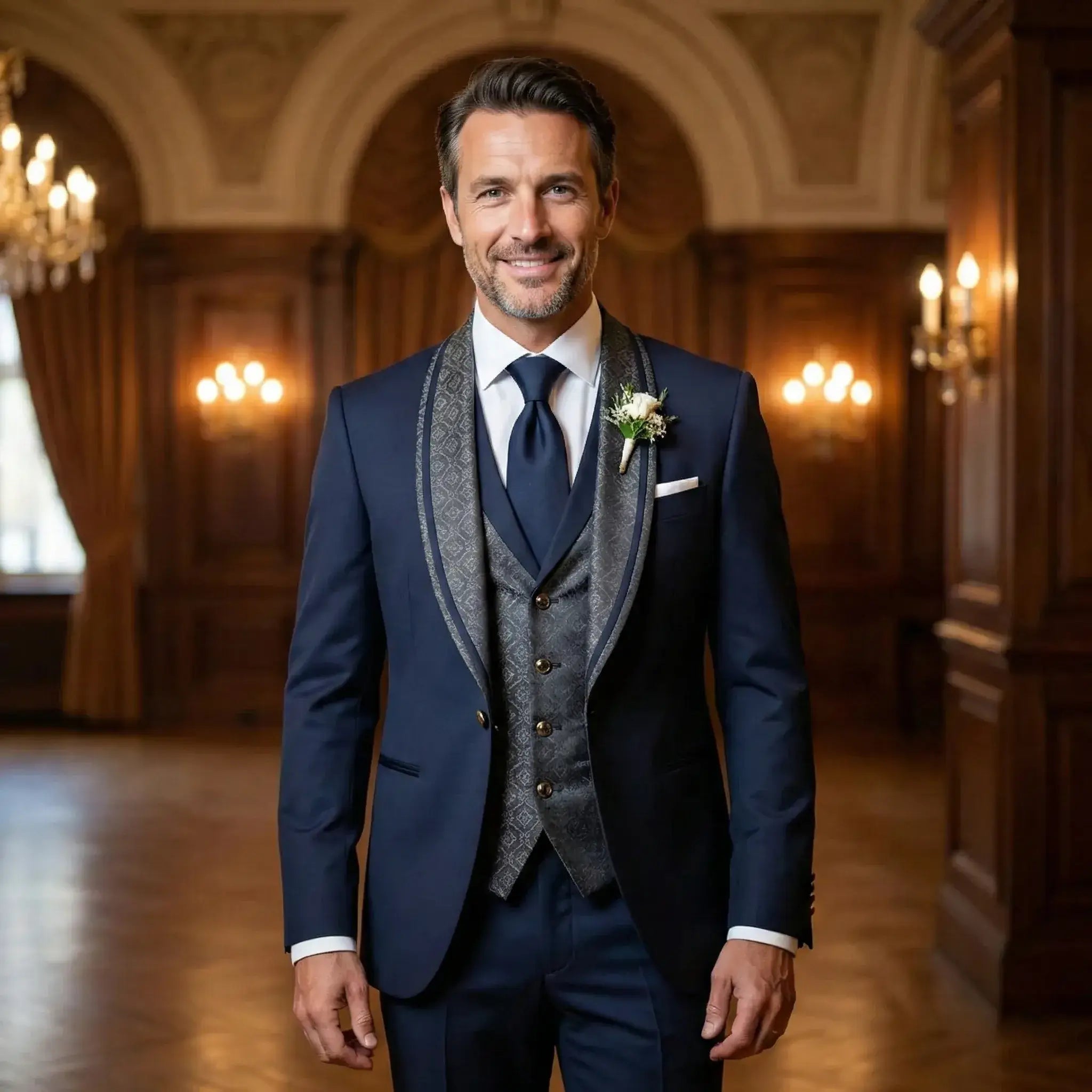 LIAM | Tuxedo BLAUMARIN cu model jacquard pe rever