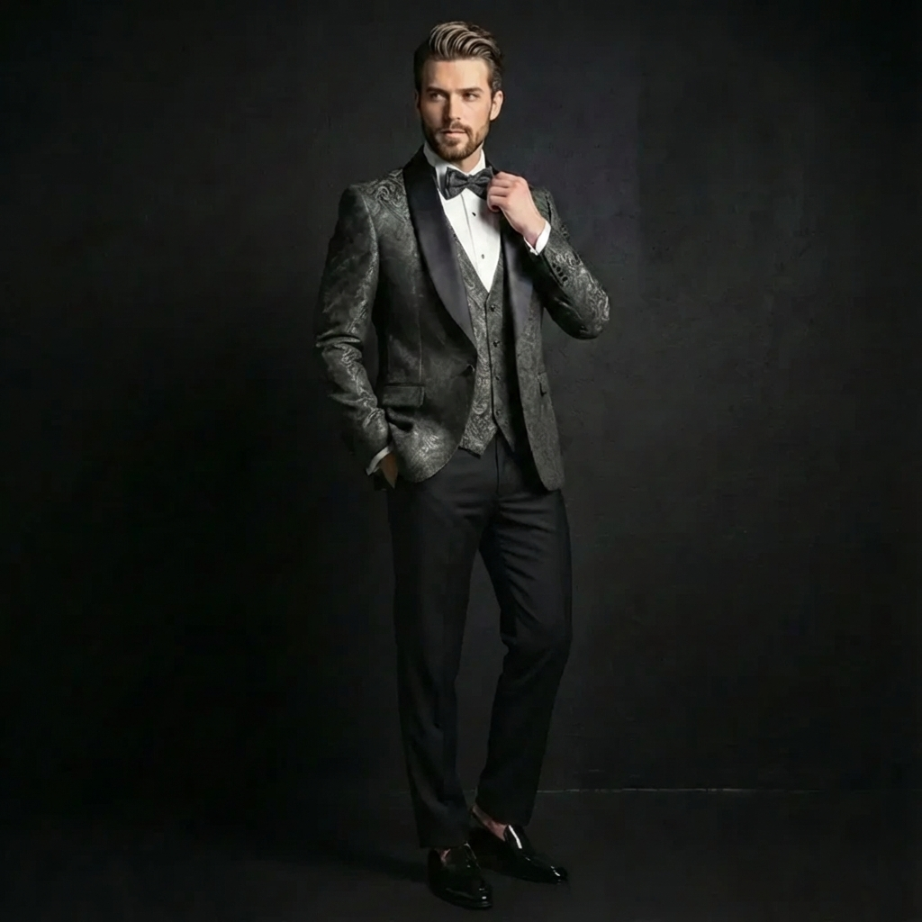 LUIZ | Smoking NEGRU-GRI  cu model jacquard