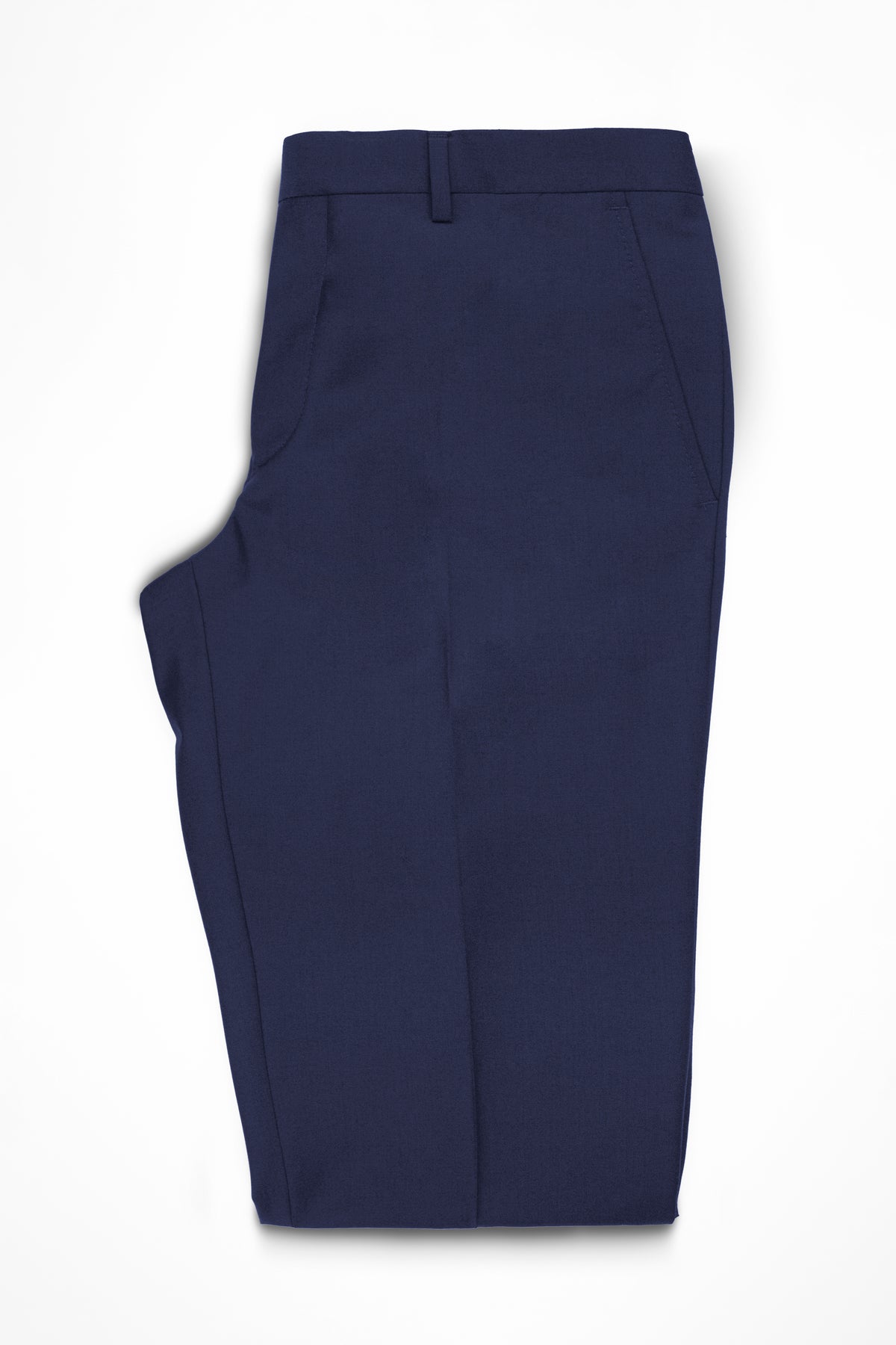 Pantaloni costum Roger bleumarin pentru bărbați, vedere din față evidențiind croiala structurată.