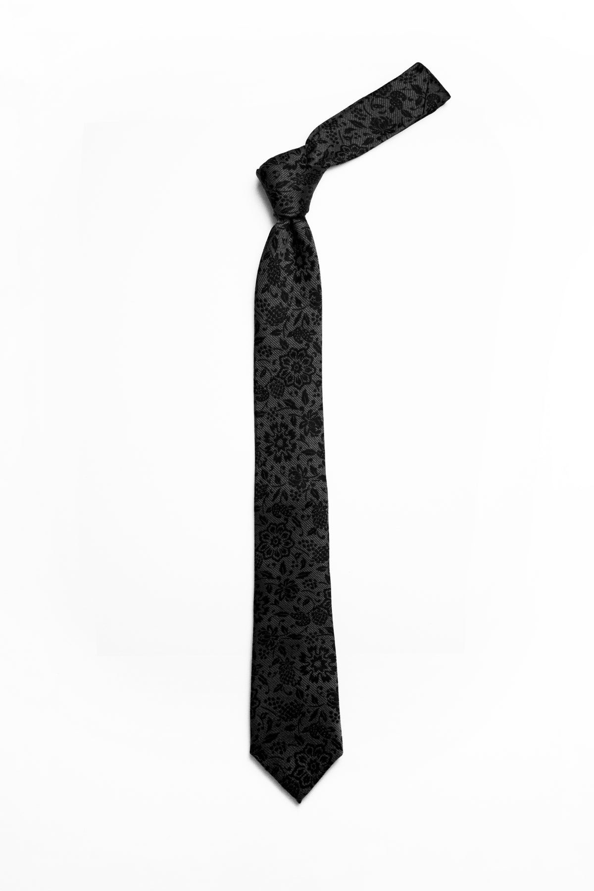 Cravată Slim - Neagră Model Floral